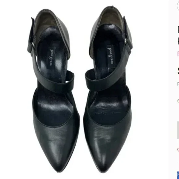 Paul Green Desire Black Leather Cross Ankle Strap Pointed-Toe Heels - Size 8.5 - Picture 2 of 7